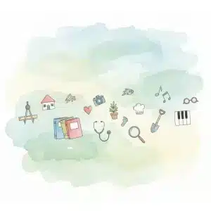 Symbols representing careers with experts who could make a great children's book author