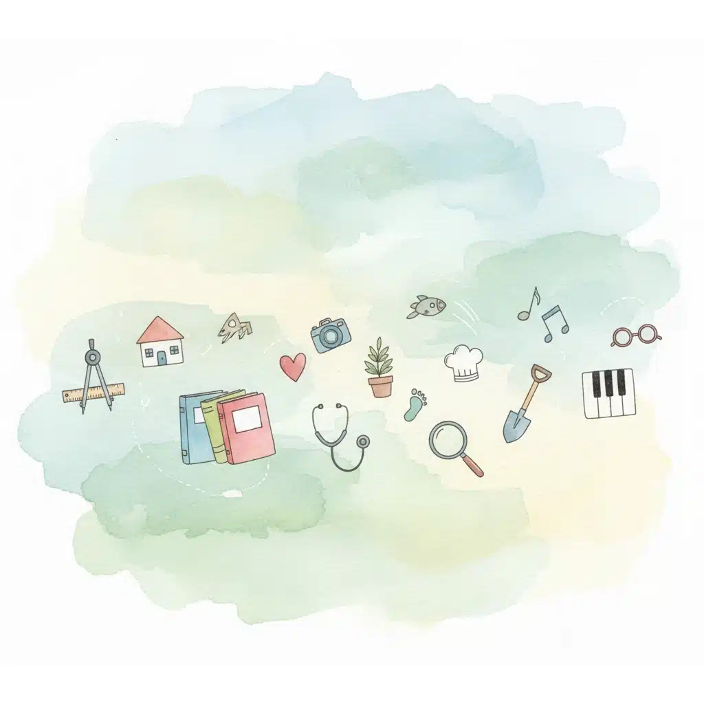 Symbols representing careers with experts who could make a great children's book author